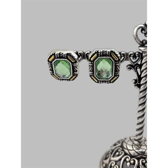 Brighton Lime Dagmar Gems Faceted Earrings Light Green Two Tone Post - Picture 3 of 5
